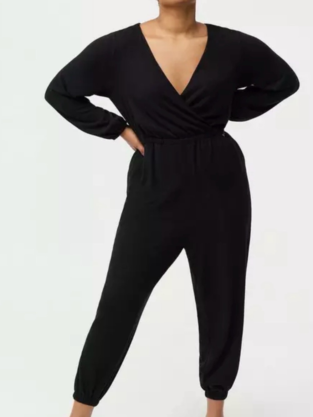 torrid Black V-Neck Long Sleeve Jumpsuit with Elastic Waist